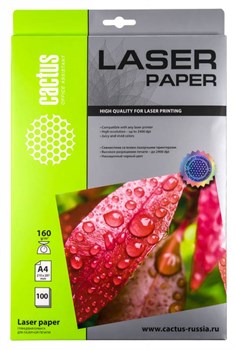 Фотобумага Cactus CS-LPA4160100 A4, 160г/м2, 100л, белая глянцевая для лазерной печати - фото 10354