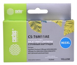 Cтруйный картридж Cactus CS-T6M11AE (HP 903XL) желтый увеличенной емкости для HP OfficeJet 6950 (P4C78A), 6960 Pro (J7K33A), 6970 Pro (10 мл) - фото 12359