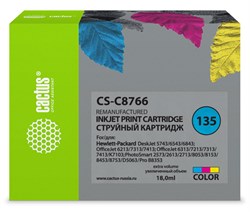 Струйный картридж Cactus CS-C8766 (HP 135) цветной для HP DeskJet 5740, 6540, 9800; OfficeJet 100, K7100; PhotoSmart 2570, 385, 475, 7850, 8050, 8100, 8700, С3100, С4100, D5060, PRO B8350; PSC 1503, 1510, 1600, 1610, 2350 (18 мл) - фото 14538