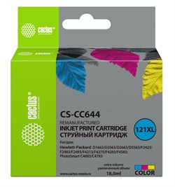 Струйный картридж Cactus CS-CC644 (HP 121XL) цветной увеличенной емкости для HP DeskJet D1663, D2500, D2563, D2663, D5563, F2423, F2483, F2493, F4213, F4275, F4280, F4283, F4583; ENVY 110; PhotoSmart C4683, C4783 (18 мл) - фото 14614