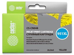 Струйный картридж Cactus CS-CN048 (HP 951XL) желтый увеличенной емкости для HP OfficeJet 251dw Pro, 276dw Pro, 8100 Pro, 8100e, 8600 Pro (N911a), 8600 Pro Plus (N911g), 8610 Pro (A7F64A), 8615 Pro, 8616 Pro, 8620 Pro (A7F65A) (26 мл) - фото 14634