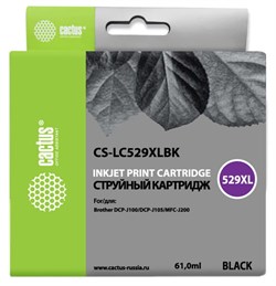 Струйный картридж Cactus CS-LC529XLBK (LC529XL-BK) черный увеличенной емкости для принтеров Brother DCP J100, DCP J105, MFC J200 (61 мл) - фото 14866