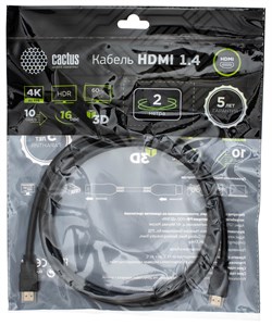 Кабель аудио-видео Cactus CS-HDMI.1.4-2 HDMI (m)/HDMI (m) 2м. позолоченные контакты, черный - фото 18807