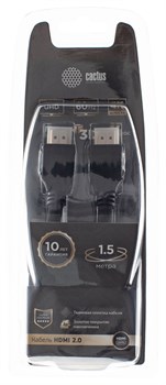 Кабель аудио-видео Cactus CS-HDMI.2-1.5 HDMI (m)/HDMI (m) 1.5м. позолоченные контакты, черный - фото 18826