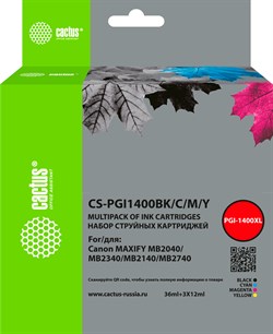 Струйный картридж Cactus CS-PGI1400BK/C/M/Y 4цв. набор для Canon MB2050, MB2350, MB2040, MB2340 - фото 19522