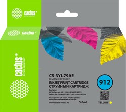 Струйный картридж Cactus CS-3YL79AE (HP 912) (есть ограничения по прошивке) желтый для HP OfficeJet 8010, 8012, 8013, 8014, 8015, 8020, 8025 (5 мл) - фото 20354