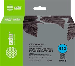 Струйный картридж Cactus CS-3YL80AE (HP 912) (есть ограничения по прошивке) черный для HP OfficeJet 8010, 8012, 8013, 8014, 8015, 8020, 8025 (18 мл) - фото 20355