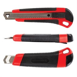 Нож канцелярский 18 мм Brauberg "Universal", (3 лезвия в комплекте), автофиксатор, черно-красный, - фото 22427