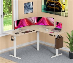 Стол для компьютера Cactus CS-EDXL-WWD угловой подъёмный столешница МДФ белый дуб каркас белый, длины сторон 140 и 160 см, глубина 60 см - фото 23587