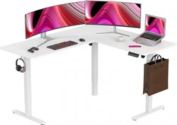 Стол для компьютера Cactus CS-EDXL-WWT угловой подъёмный столешница МДФ белый каркас белый , длины сторон 140 и 160 см, глубина 60 см - фото 24229