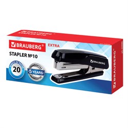 Степлер №10 BRAUBERG "Extra", до 20 листов, антистеплер, черно-серый - фото 25262