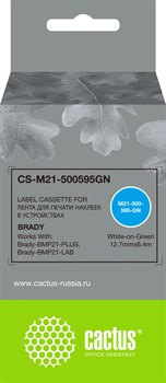 Картридж ленточный Cactus CS-M21-500595GN белый на зеленом 12.7x6.4 для Brady BMP21-PLUS, BMP21-LAB - фото 25344