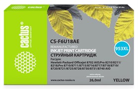 Струйный картридж Cactus CS-F6U18AE (HP 953XL) желтый увеличенной емкости для HP OfficeJet 7720 Pro, 7730 Pro, 7740 Pro, 8210 Pro, 8218 Pro, 8710 Pro, 8715 Pro, 8716 Pro, 8720 Pro, 8725 Pro, 8728 Pro, 8730 Pro, 8740 Pro (26 мл)