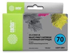 Струйный картридж Cactus CS-C9451A (HP 70) светло-серый для HP DesignJet Z2100, Z2100gp, Z3100, Z3100gp, Z3100ps gp, Z3200, Z3200ps, Z5200, Z5400 ePrinter, Z5400ps PostScript (130 мл)