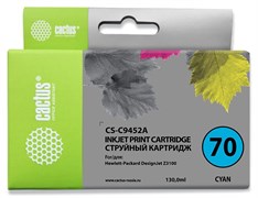 Струйный картридж Cactus CS-C9452A (HP 70) голубой для HP DesignJet Z2100, Z2100gp, Z3100, Z3100gp, Z3100ps gp, Z3200, Z3200ps, Z5200, Z5400 ePrinter, Z5400ps PostScript (130 мл)