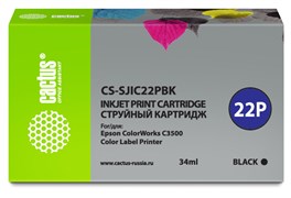 Струйный картридж Cactus CS-SJIC22PBK (SJIC22P) черный для Epson ColorWorks C3500 (34 мл.)